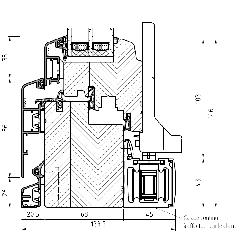Porte accordéon IDEALU IV 68 - partie inférieure