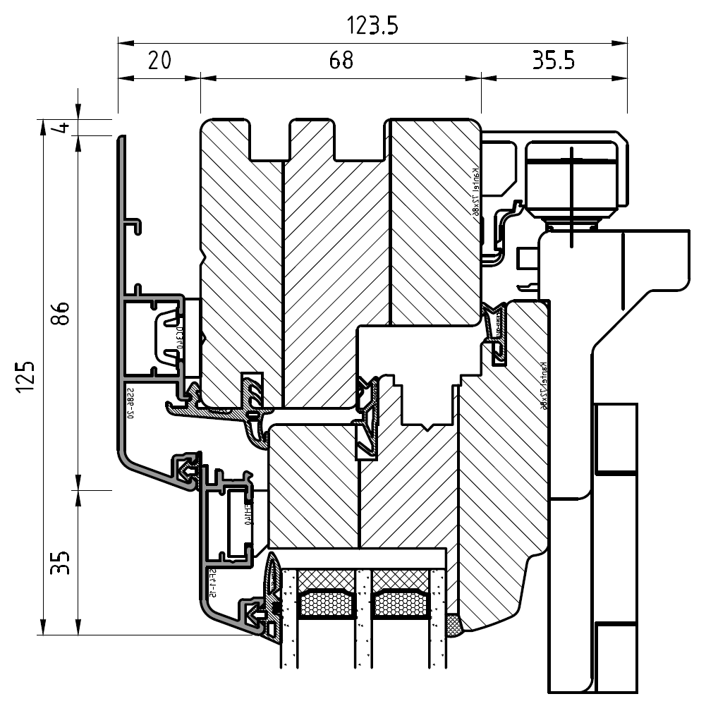 Porte accordéon IDEALU IV 68 - partie supérieure
