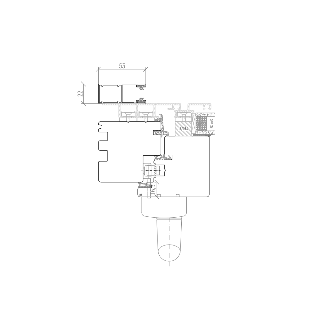  Ideal Plano - Baie avec rails de volet extérieur 