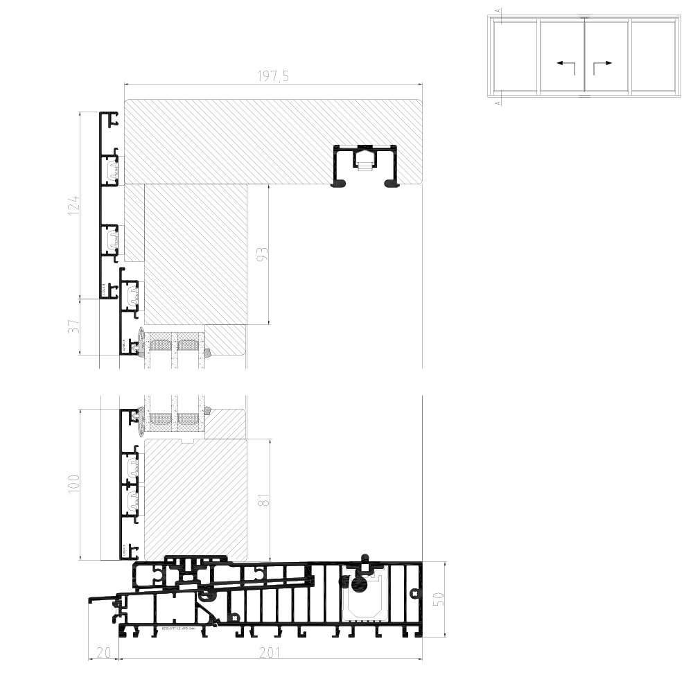 Baie Soulevante Coulissante Bois Alu Plano Section Transversale