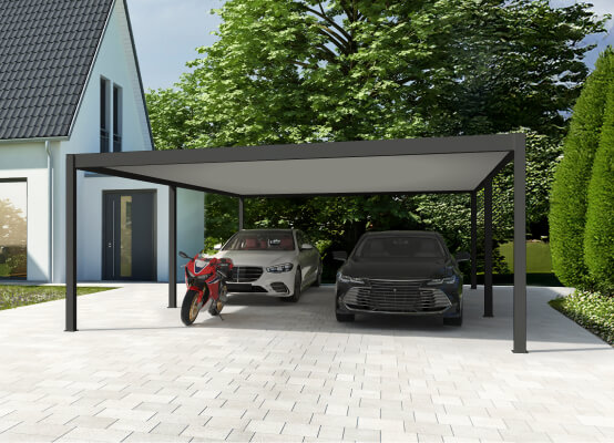 Carport autoportant pour deux voitures et une moto