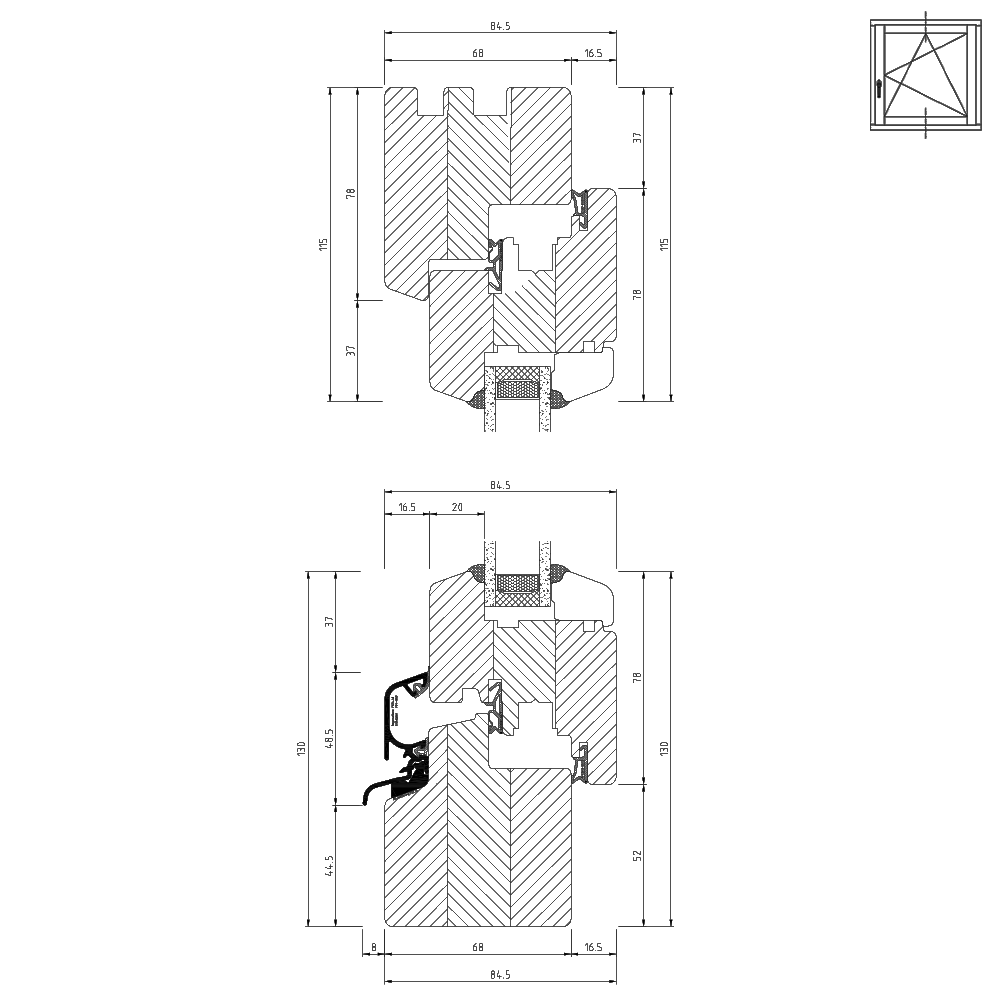 Profilé Bois IV 68 Section transversale