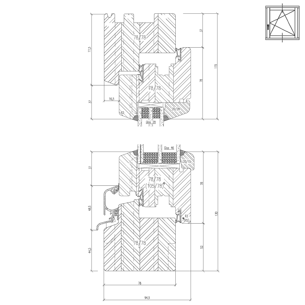 Profilé Bois IV 78 Section transversale