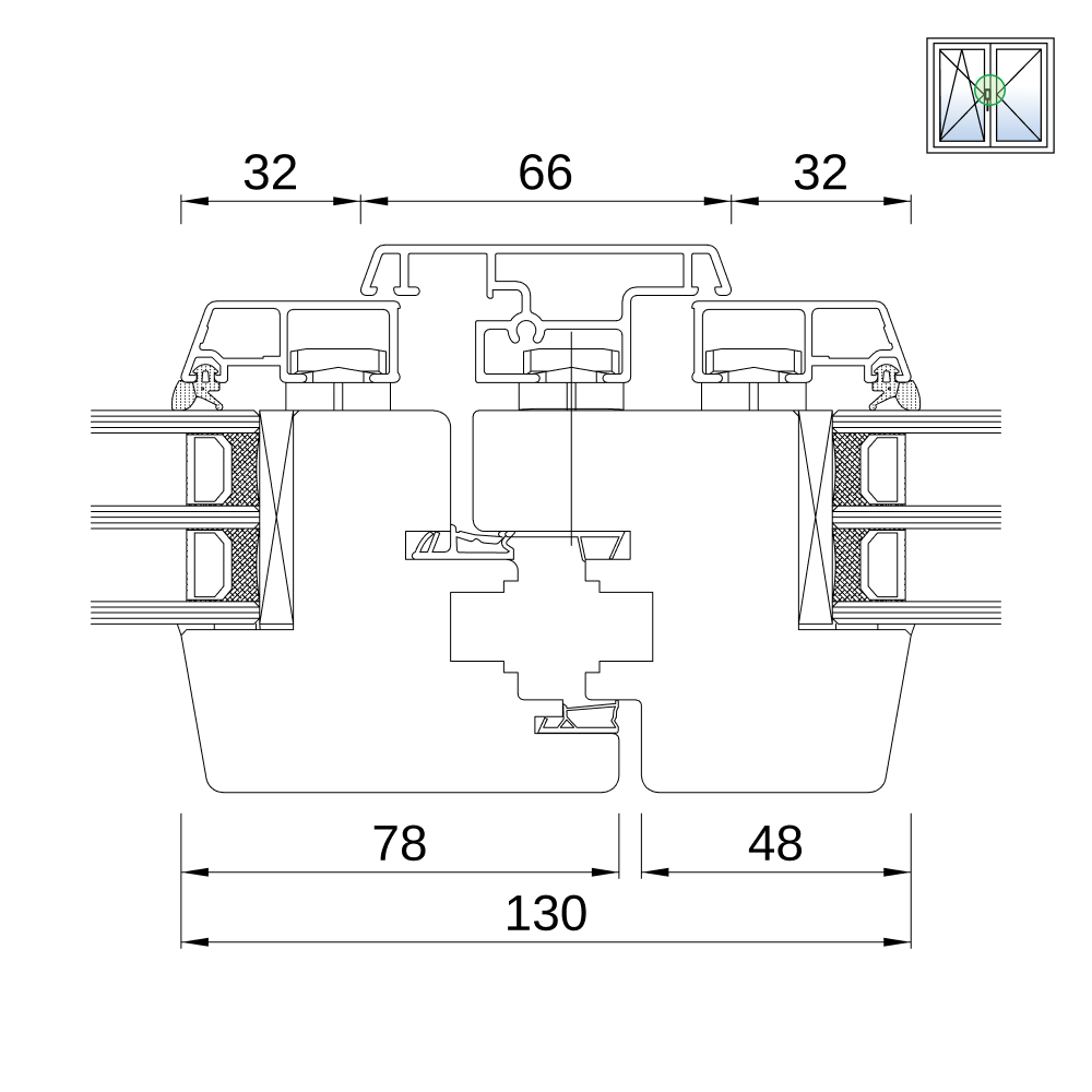 Fenêtre IDEALU Classicline IV 68 – détail du battement Fenêtre IDEALU Classicline IV 68 – détail du battement