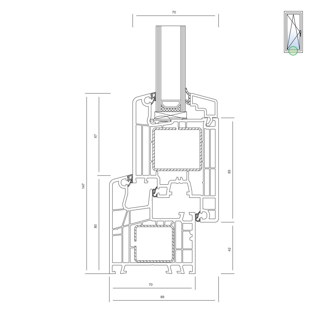 Ideal 5000 porte-fenêtre avec poteau fixe large et système de verrouillage