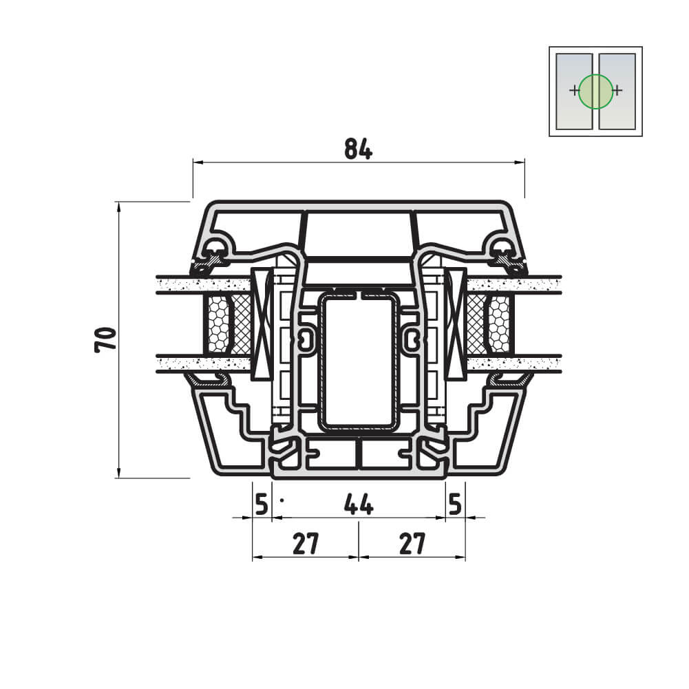 Ideal 5000 poteau fixe largeur moyenne avec vitrage fixe