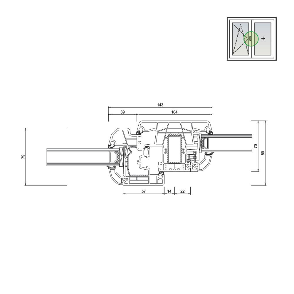 Ideal 5000 vantail avec vitrage fixe – variante 2