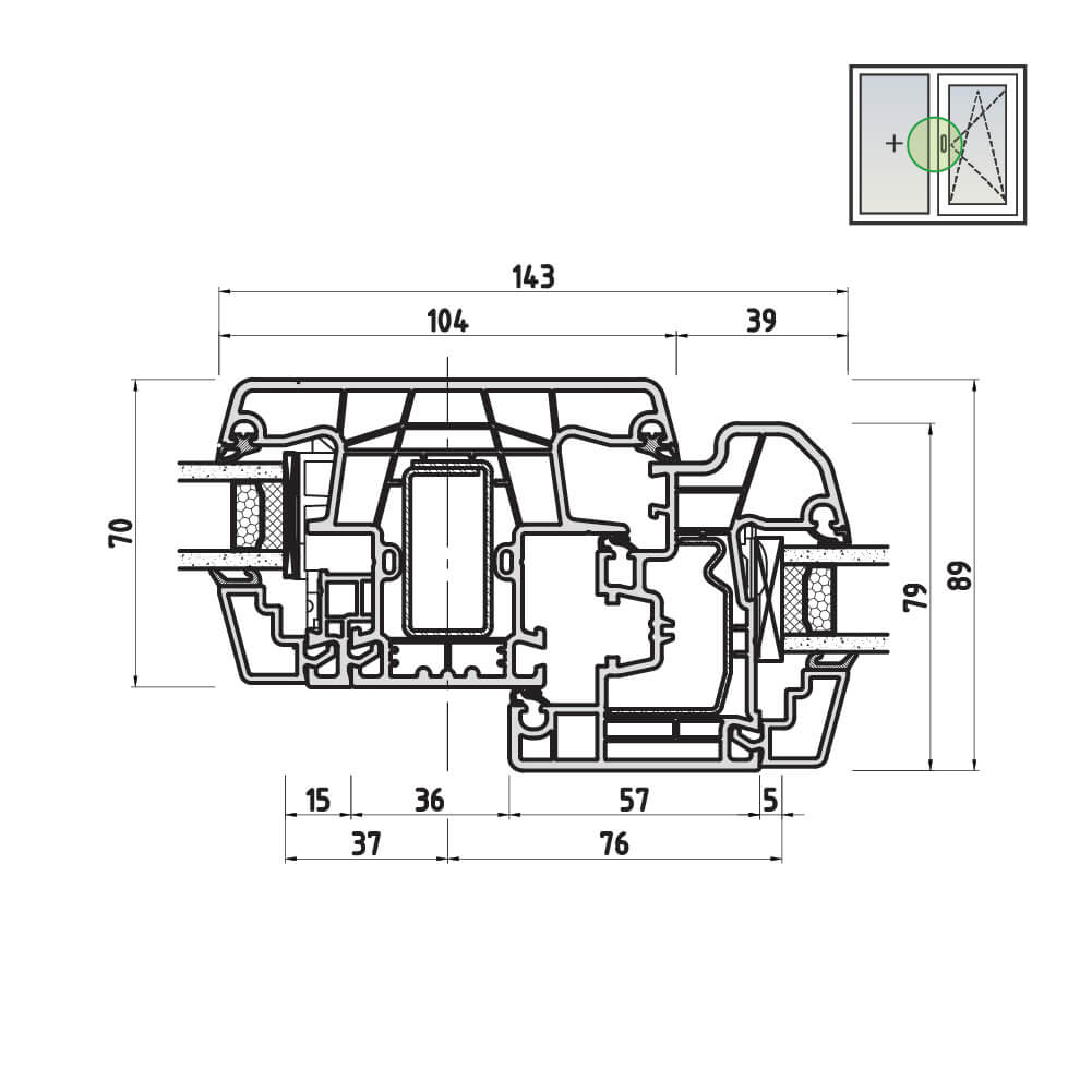 Ideal 5000 vantail avec vitrage fixe