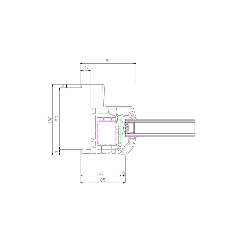 Profilé IDEAL 4000 Monobloc 102 avec Vitrage fixe