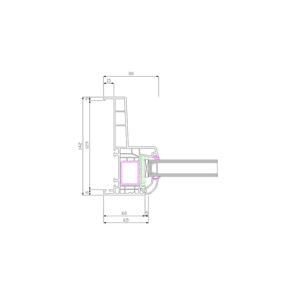 Profilé IDEAL 4000 Monobloc 142 avec Vitrage fixe