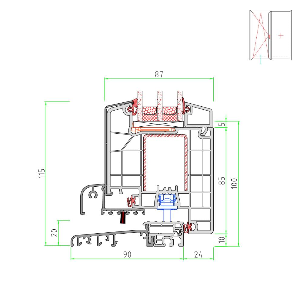 TwinSet 8000 - Porte-fenêtre verrouillable avec seuil intégré