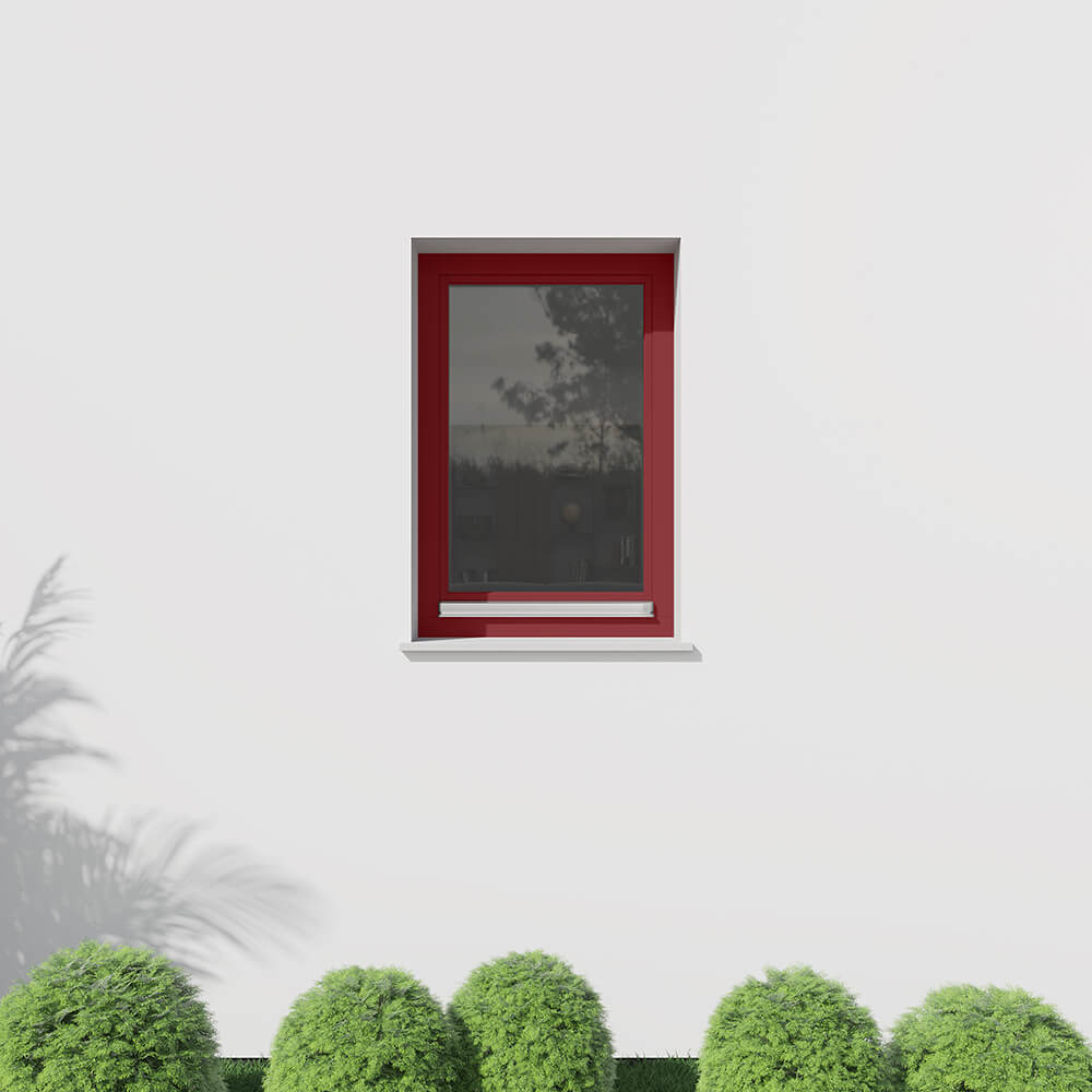 Fenêtre rouge, 800 x 1200 mm, oscillo-battant ouvrant gauche, sur façade