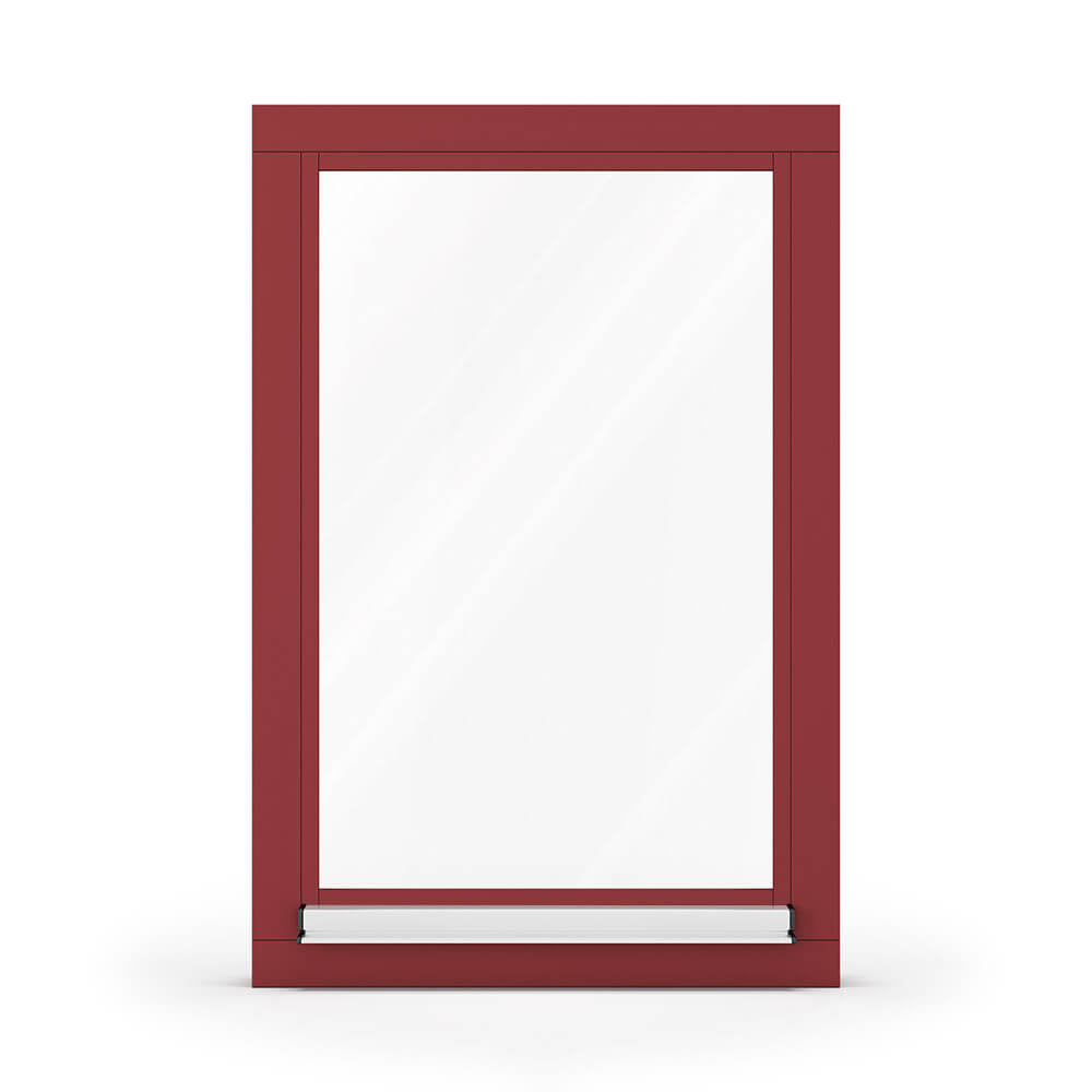 Fenêtre en bois rouge RAL 3003, 800 x 1200 mm, oscillo-battant ouvrant gauche, vue extérieure