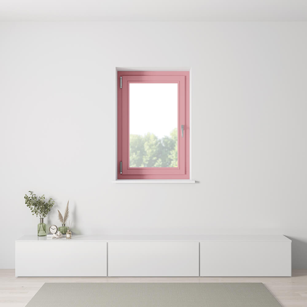 Fenêtre rose, 800 x 1200 mm, oscillo-battant ouvrant gauche, vue intérieure