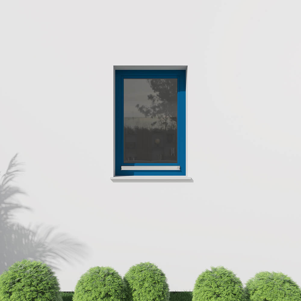 Fenêtre bleue, 800 x 1200 mm, oscillo-battant ouvrant gauche, sur façade