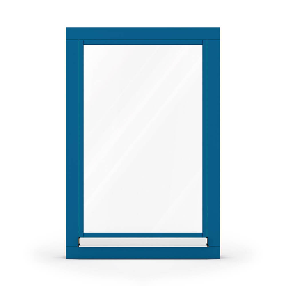 Fenêtre en bois bleu RAL 5005, 800 x 1200 mm, oscillo-battant ouvrant gauche, vue extérieure