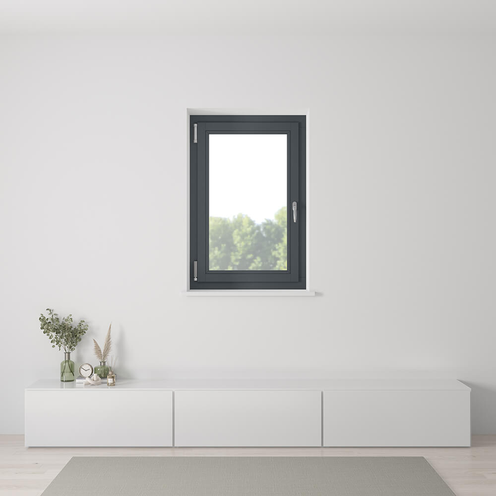 Fenêtre anthracite, 800 x 1200 mm, oscillo-battant ouvrant gauche, vue intérieure