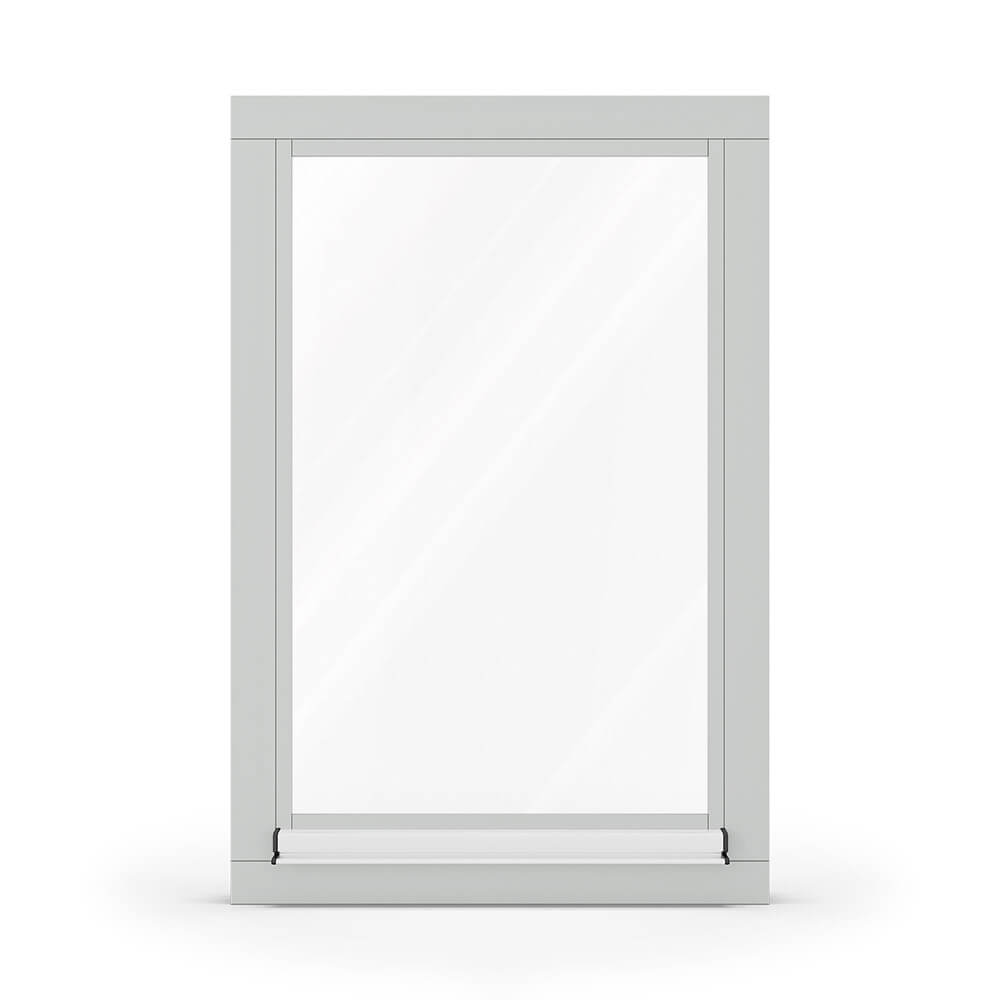 Fenêtre en bois gris similaire RAL 7035, 800 x 1200 mm, oscillo-battant ouvrant gauche, vue extérieure