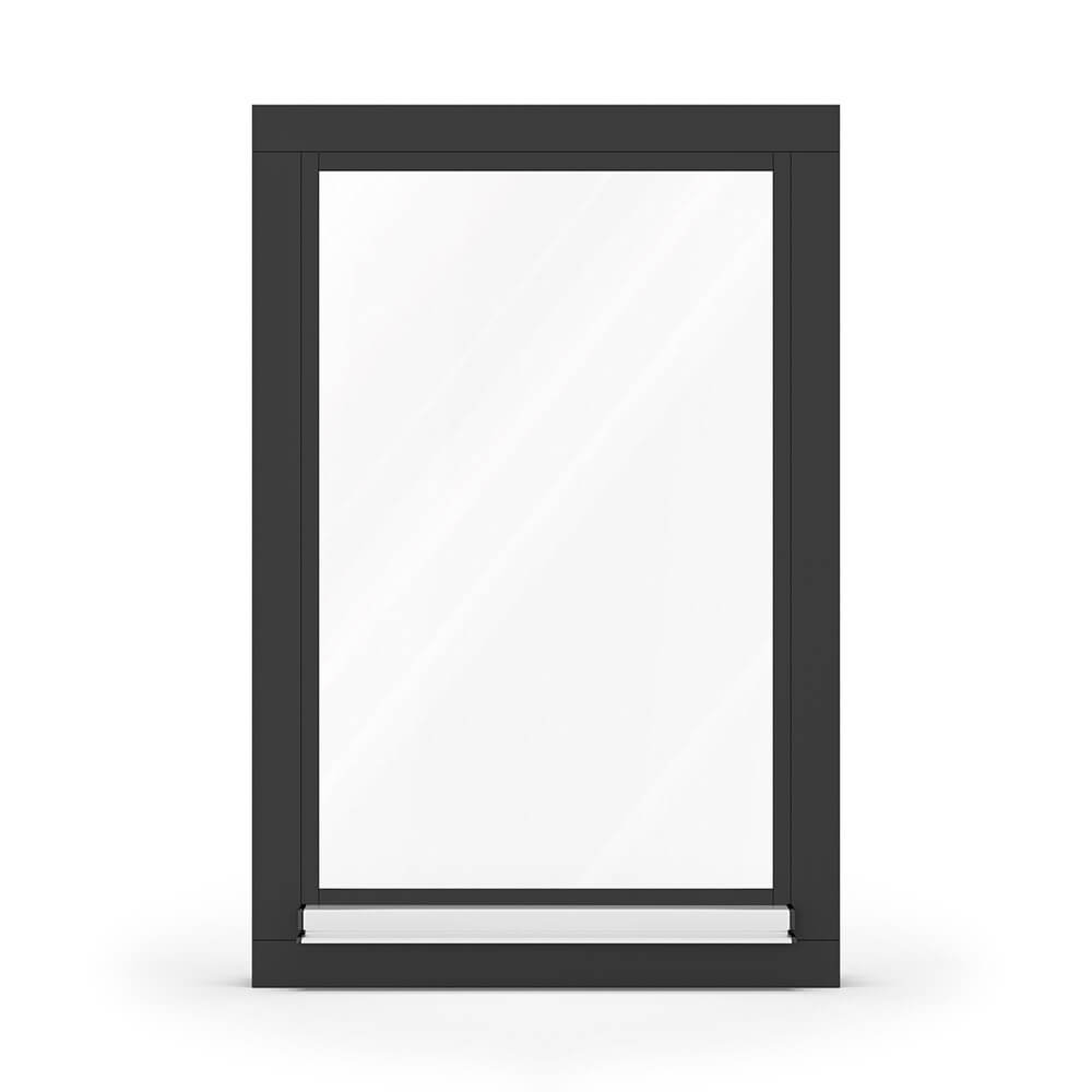 Fenêtre en bois noir RAL 9005, 800 x 1200 mm, oscillo-battant ouvrant gauche, vue extérieure