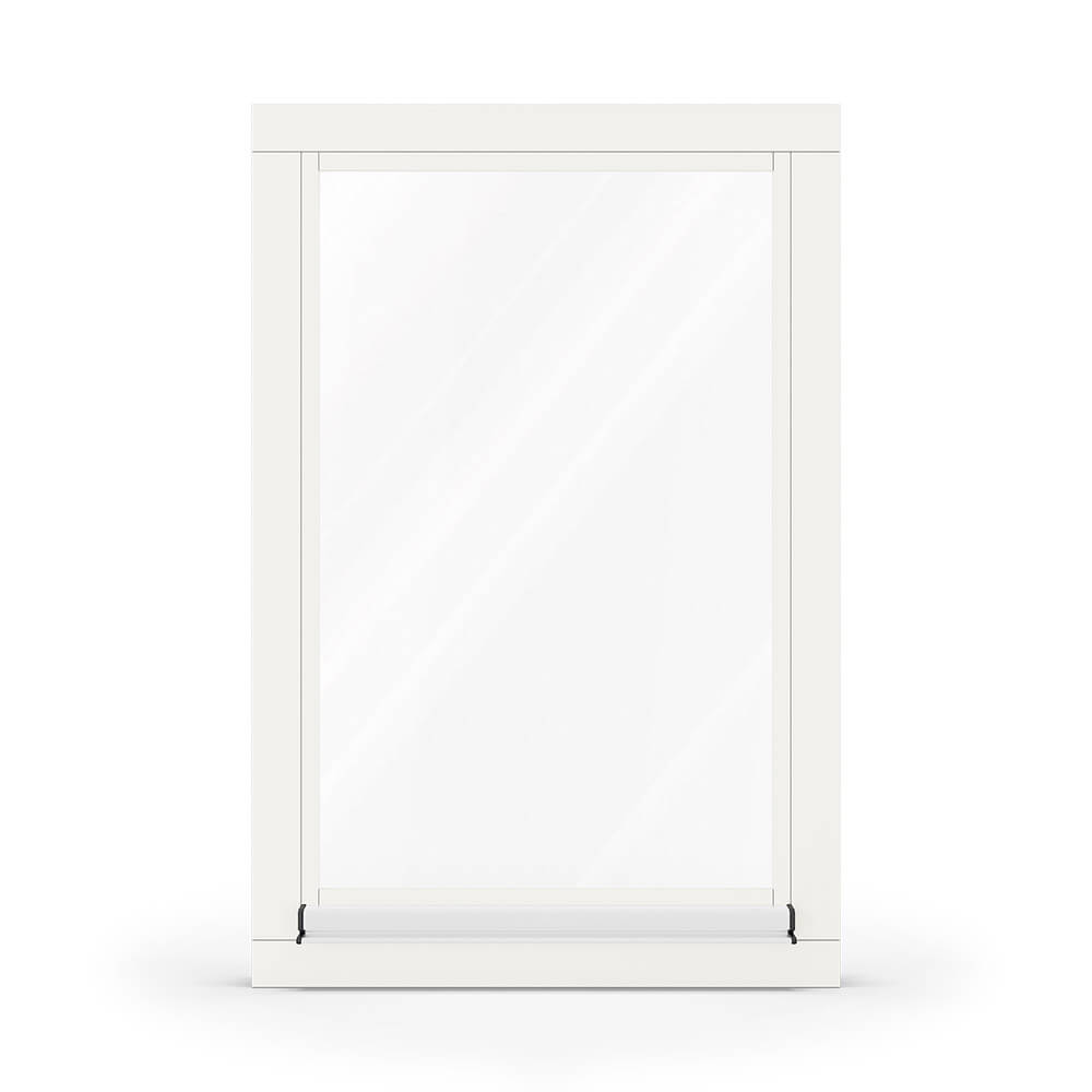 Fenêtre en pin blanc signalisation, 800 x 1200 mm, oscillo-battant ouvrant gauche, vue extérieure