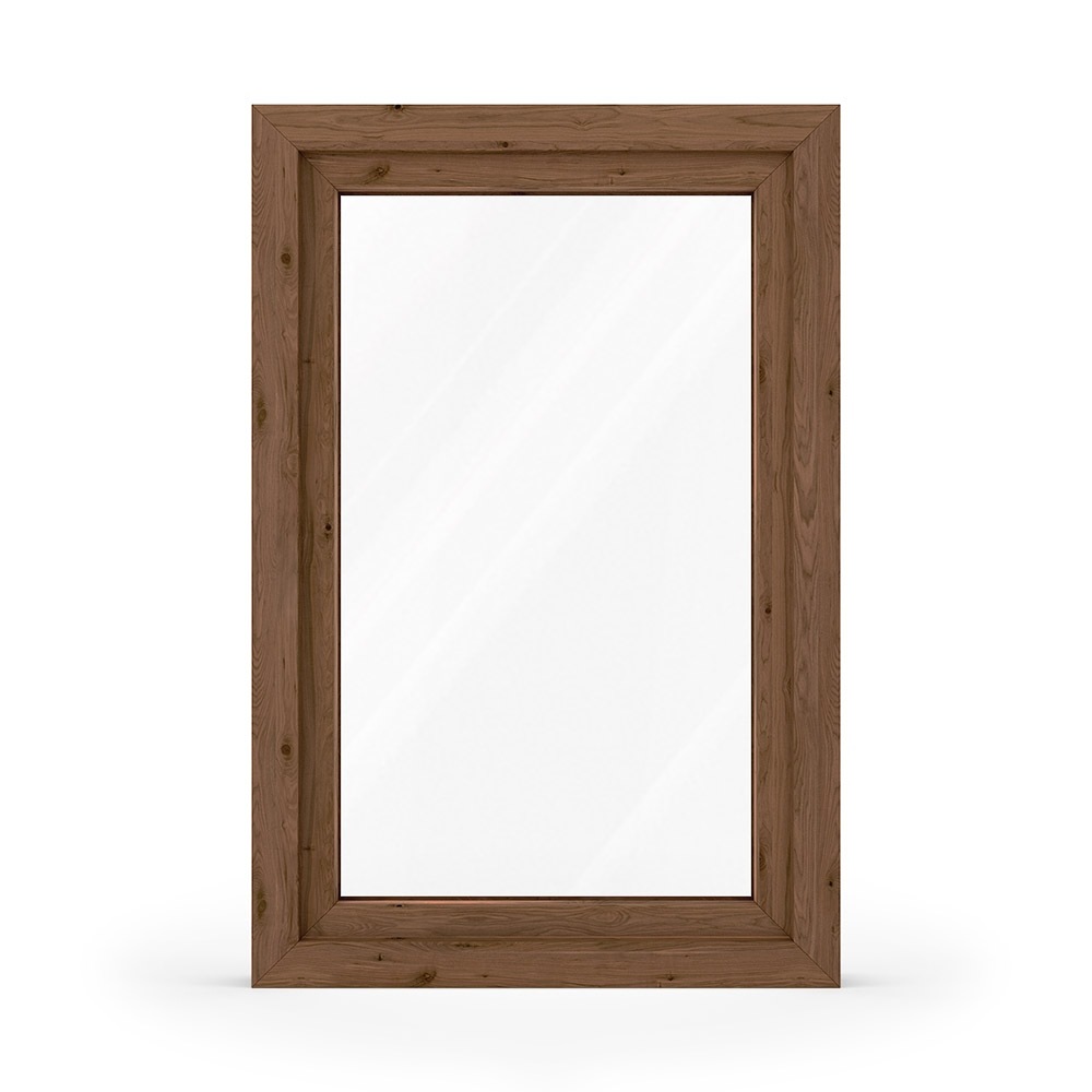 Fenêtre en PVC noyer, 800 x 1200 mm, oscillo-battant ouvrant gauche, vue extérieure