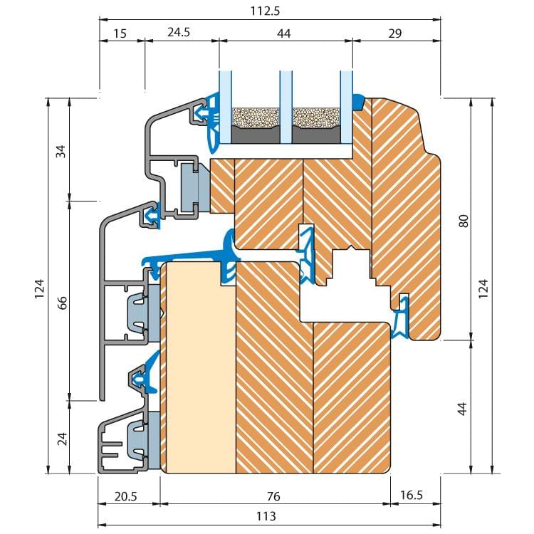 Coupe de profilé d'une fenêtre bois-alu ECO Idealu Trendline