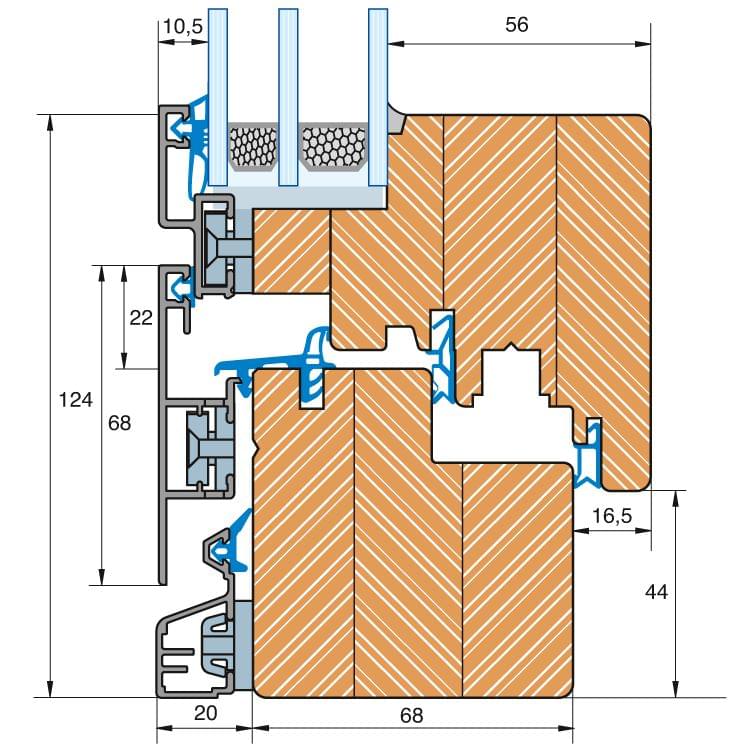 Section profilé bois-alu IDEALU PLANO