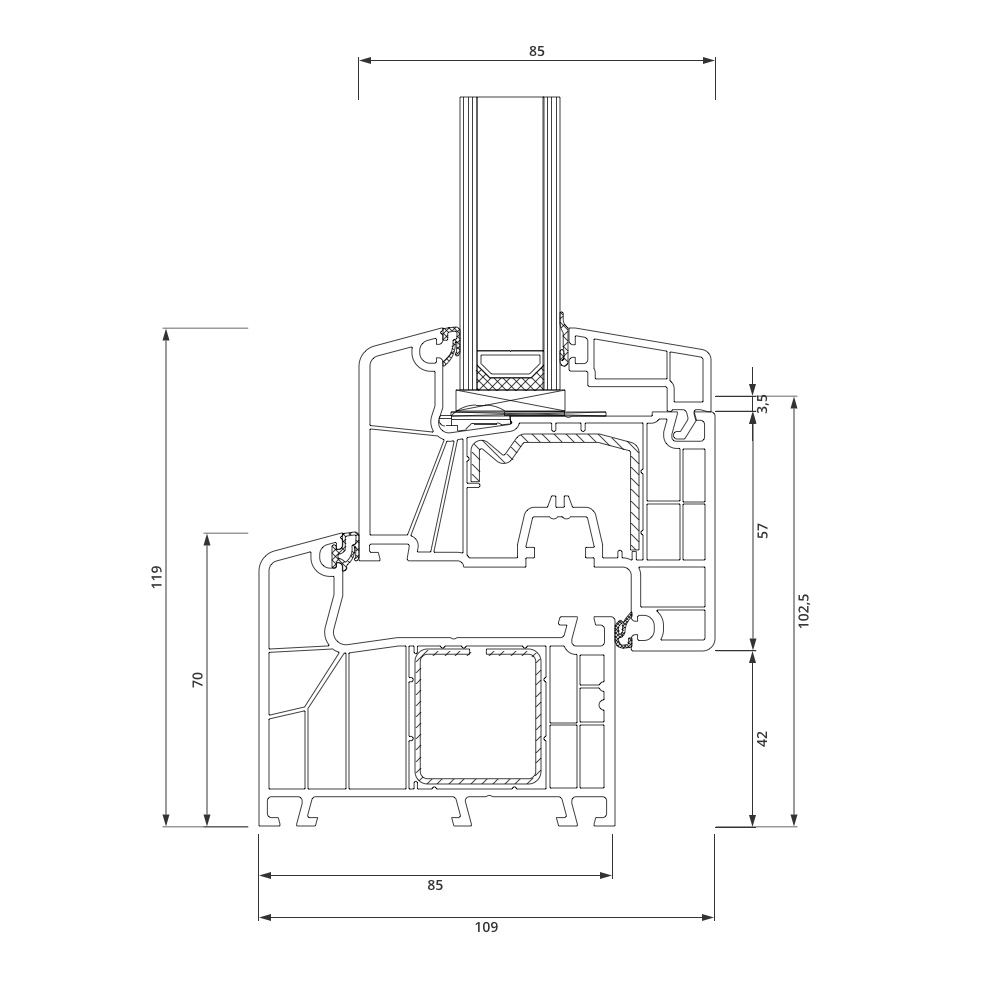 Section du profilé PVC aluplast IDEAL® 7000