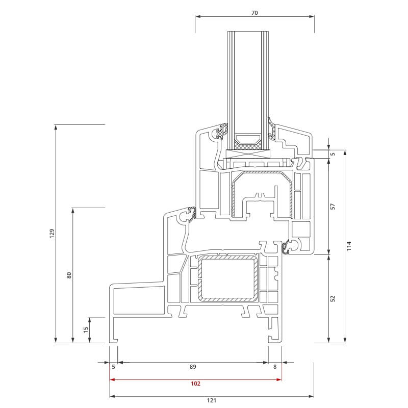 Section du profilé PVC aluplast IDEAL® 4000 Monobloc 102x80 mm