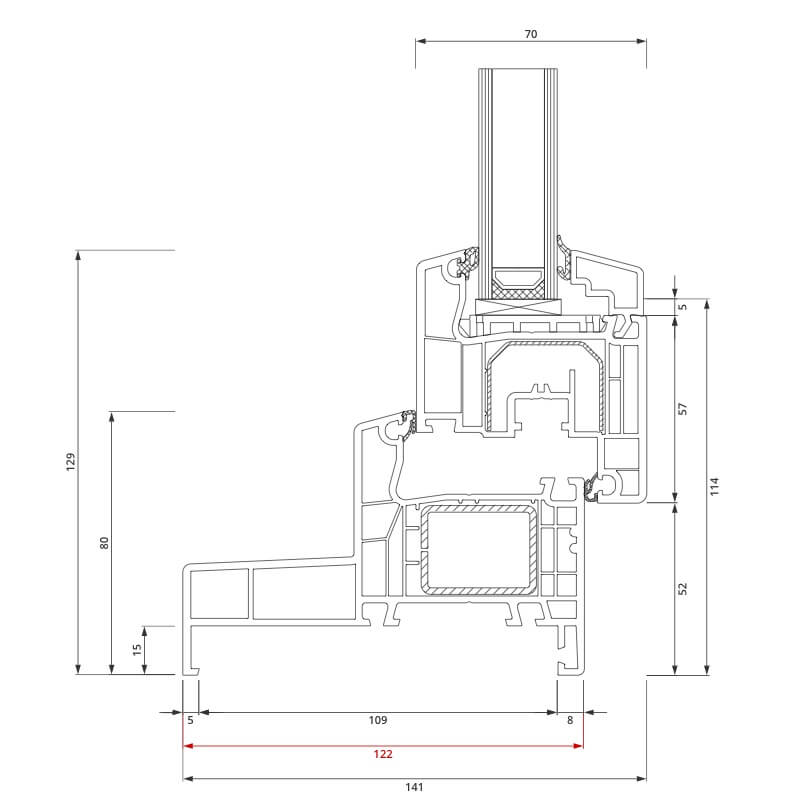 Section du profilé PVC aluplast IDEAL® 4000 Monobloc 122x80 mm