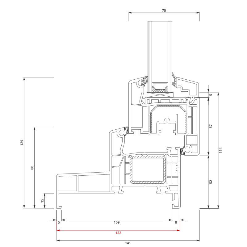Section du Profilé Monobloc IDEAL 4000 122x80 mm