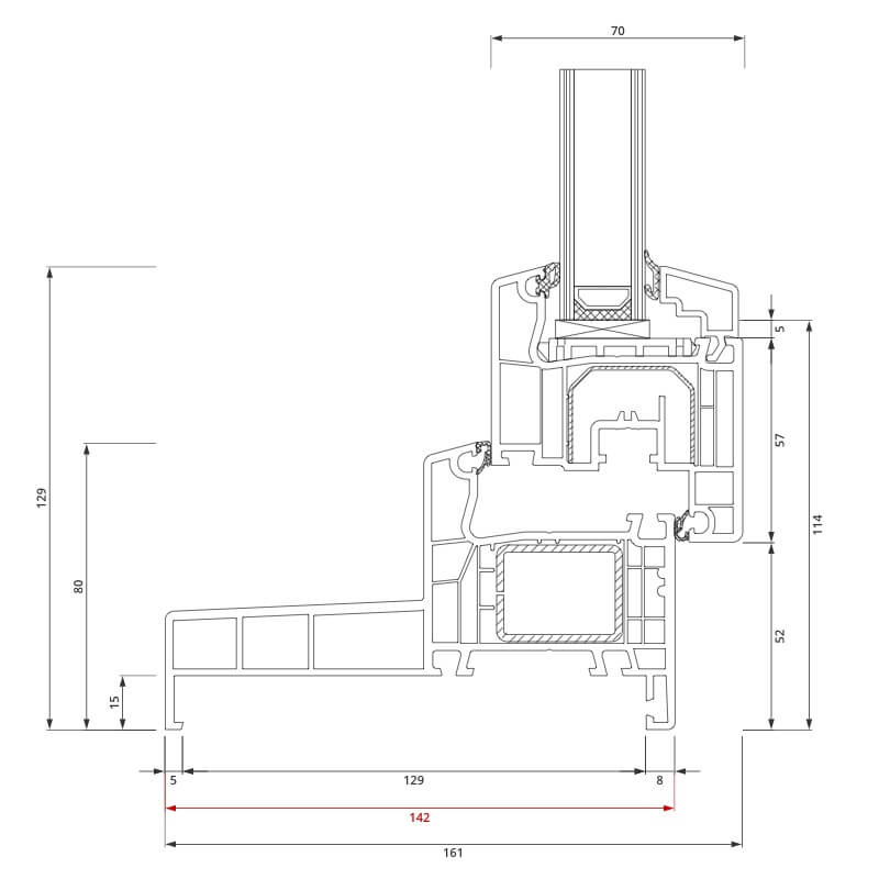 Section du profilé PVC aluplast IDEAL 4000® Monobloc 142x80 mm