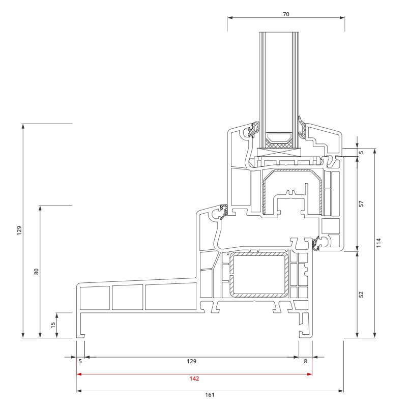 Section du Profilé Monobloc IDEAL 4000 142x80 mm