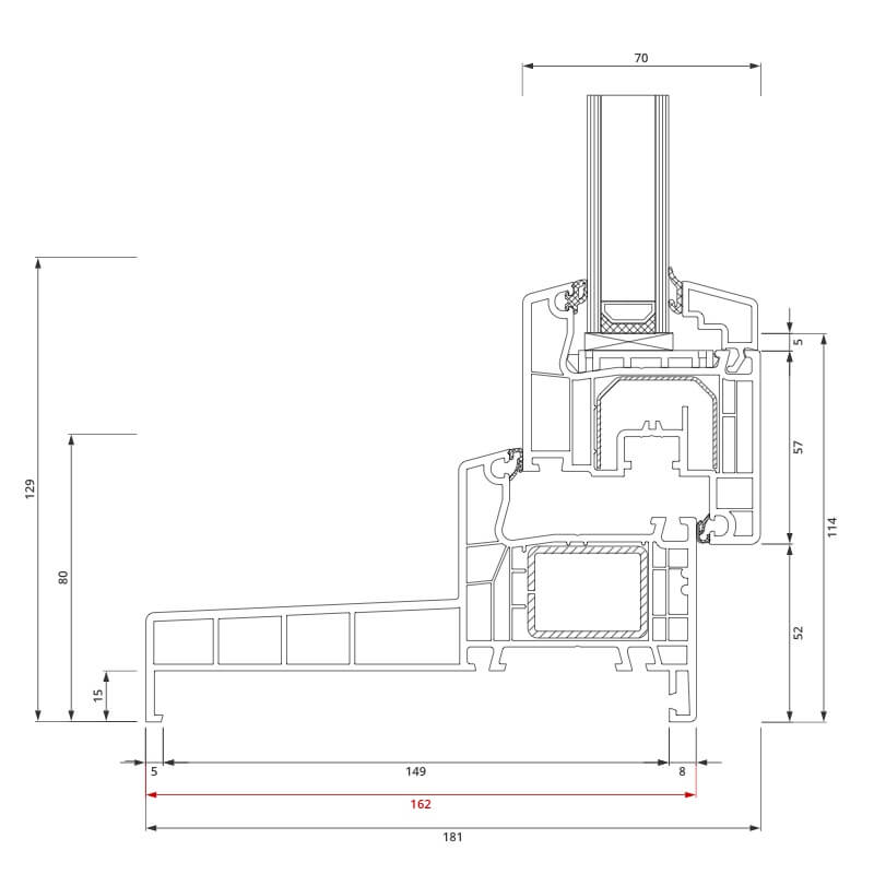 Section du profilé PVC aluplast IDEAL® 4000 Monobloc 162x80 mm