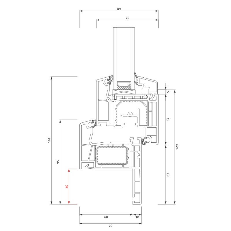 Section du profilé PVC aluplast IDEAL® 4000 Rénovation 40x80 mm