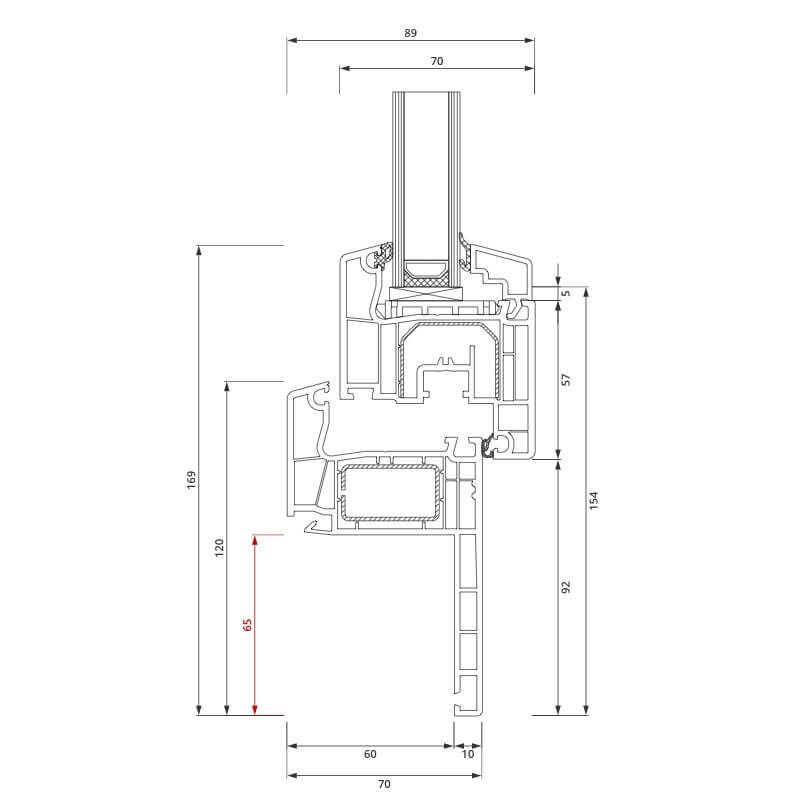 Section du profilé PVC aluplast IDEAL® 4000 Rénovation 65x80 mm