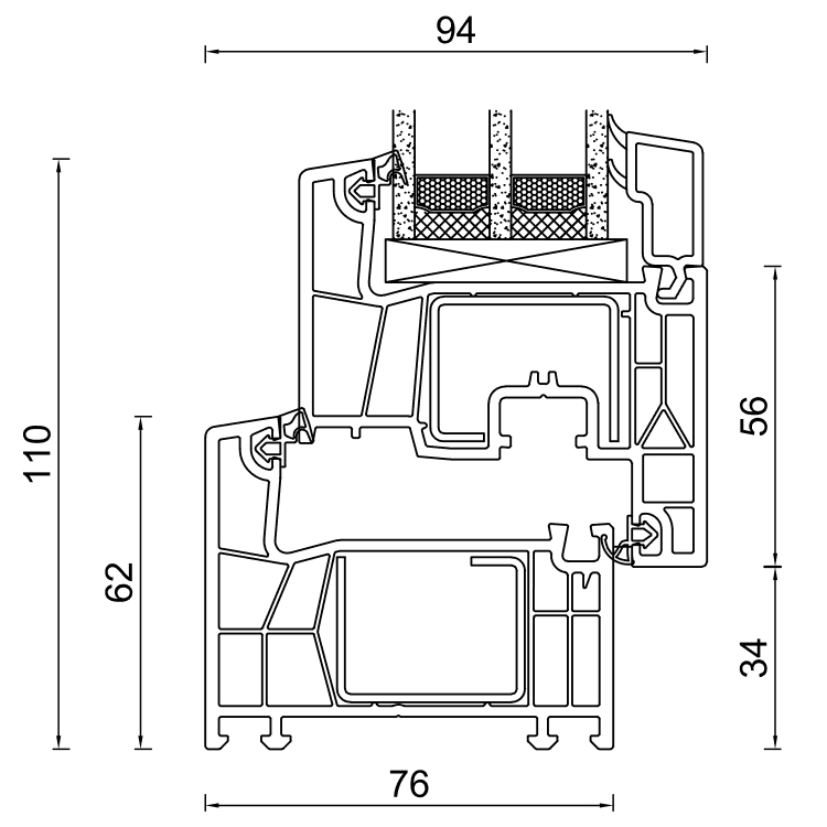 Section du profilé WinDowSys 70 AD