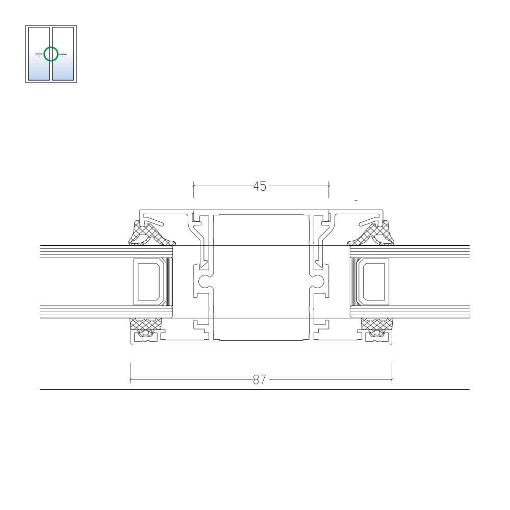 MB-45: montant avec vitrage fixe