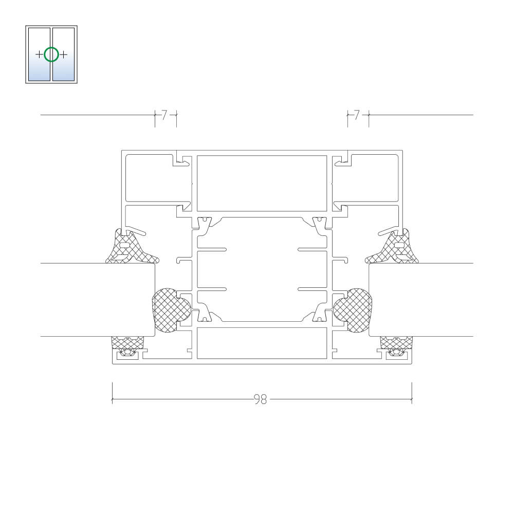 MB-70: montant avec vitrage fixe