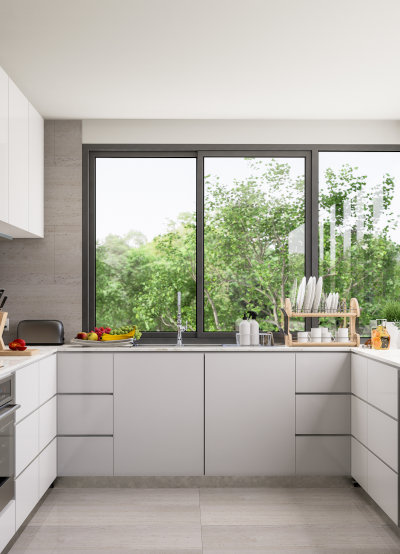 Fenêtre coulissante en aluminium pour une cuisine moderne