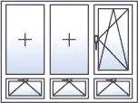 Fenêtre trois vantaux oscillo-battant droite 3 allèges basculantes