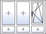 Fenêtre trois vantaux oscillo-battant droite 3 allèges fixes