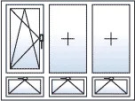 Fenêtre trois vantaux oscillo-battant gauche 3 allèges basculantes