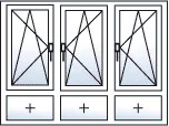 Fenêtre trois vantaux oscillo-battants 3 allèges fixes 