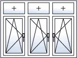 Fenêtre trois vantaux oscillo-battants 3 impostes fixes gaucher
