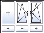 Fenêtre trois vantaux oscillo-battants droite centre 3 allèges fixes