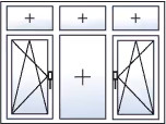 Fenêtre trois vantaux oscillo-battants gauche droite 3 impostes fixes
