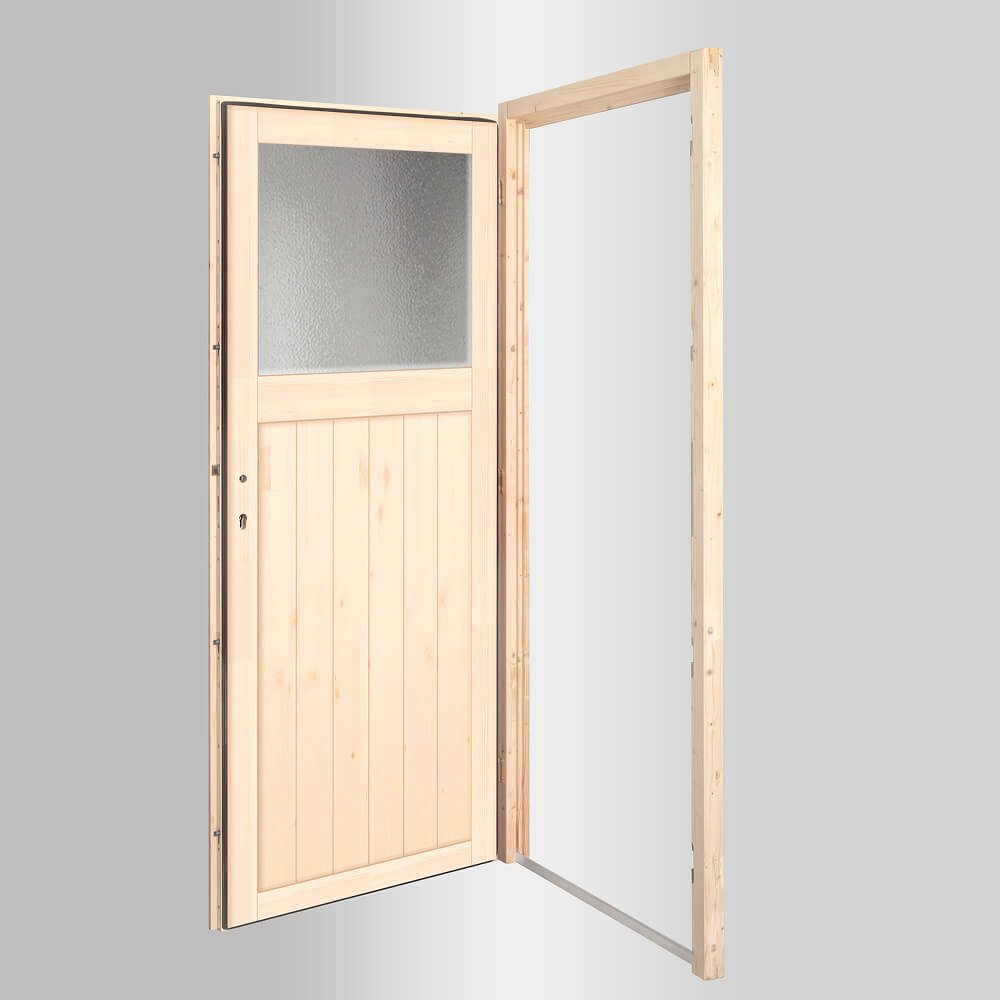 Porte de service en bois Louvain ouverte