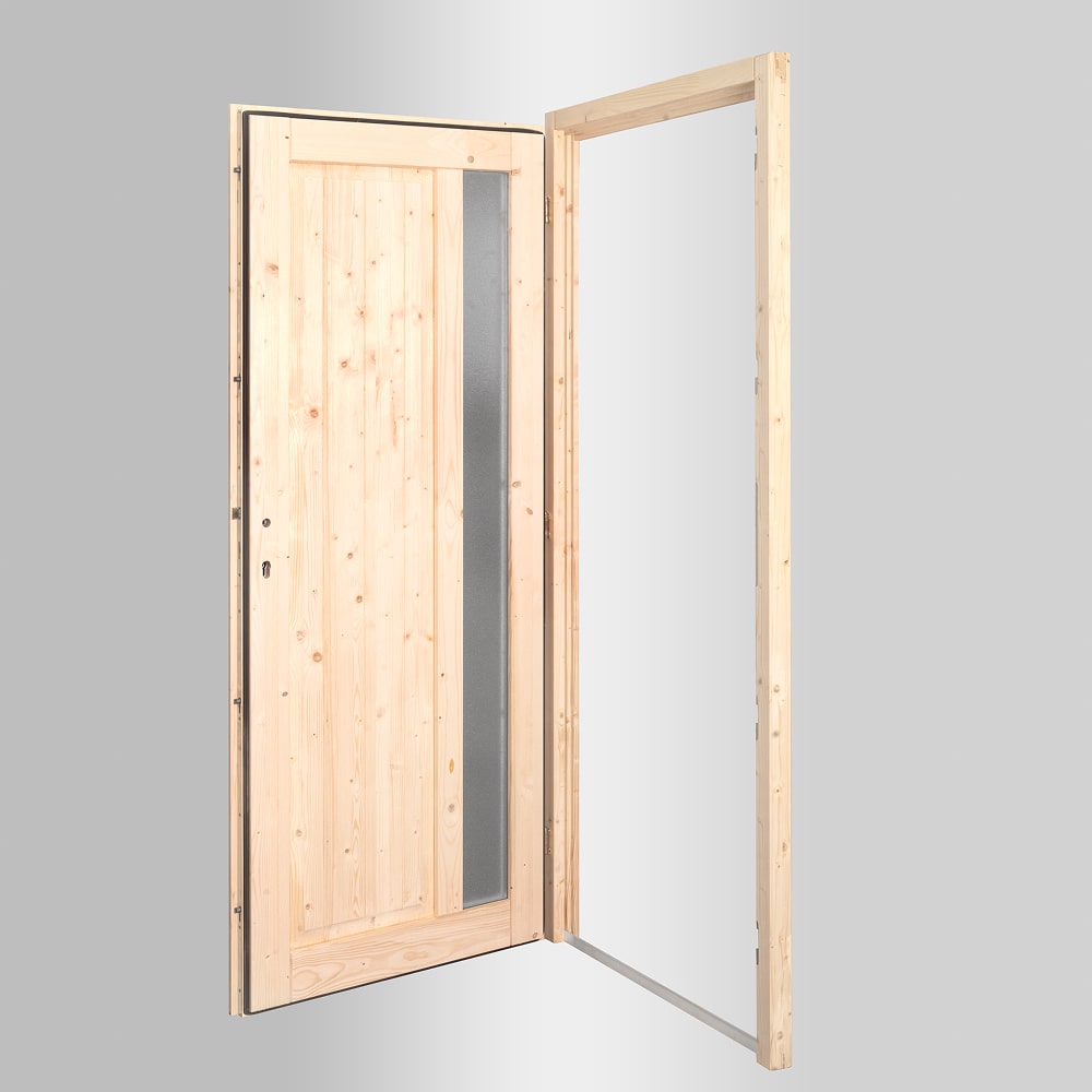 Porte de service en bois Menin ouverte