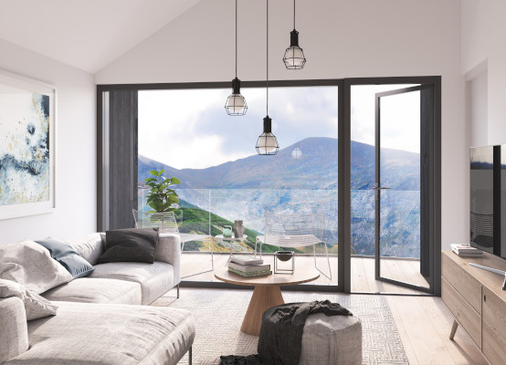 Porte-fenêtre alu en gris anthracite intérieur Porte-fenêtre alu en gris anthracite intérieur